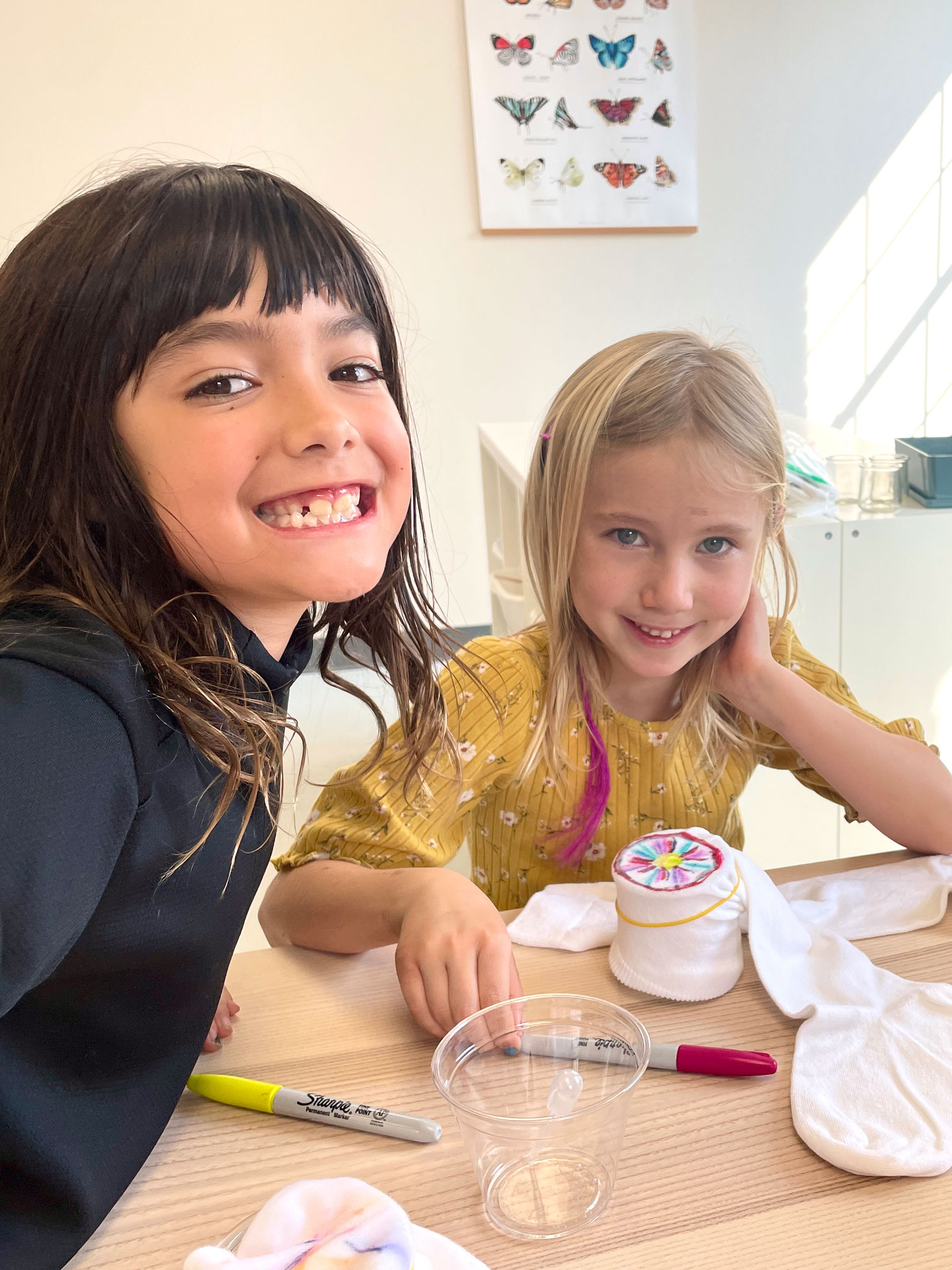 two girl work on a science experiment